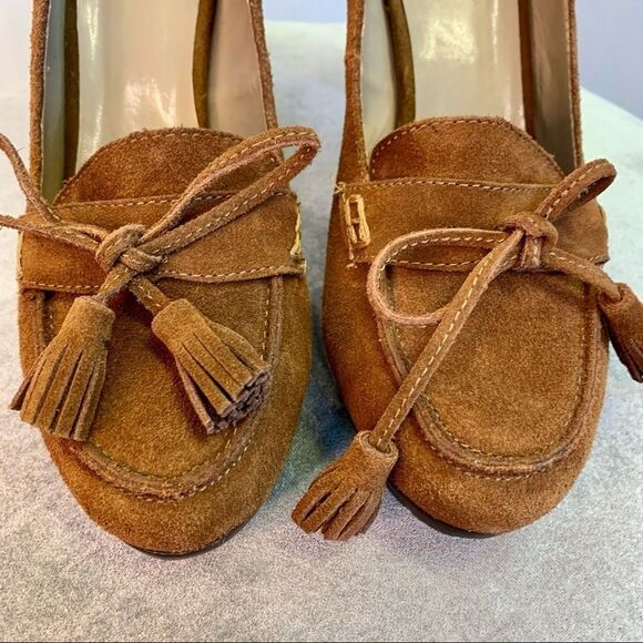 LE Château camel coloured suede tassel heels size 9 - Picture 4 of 8